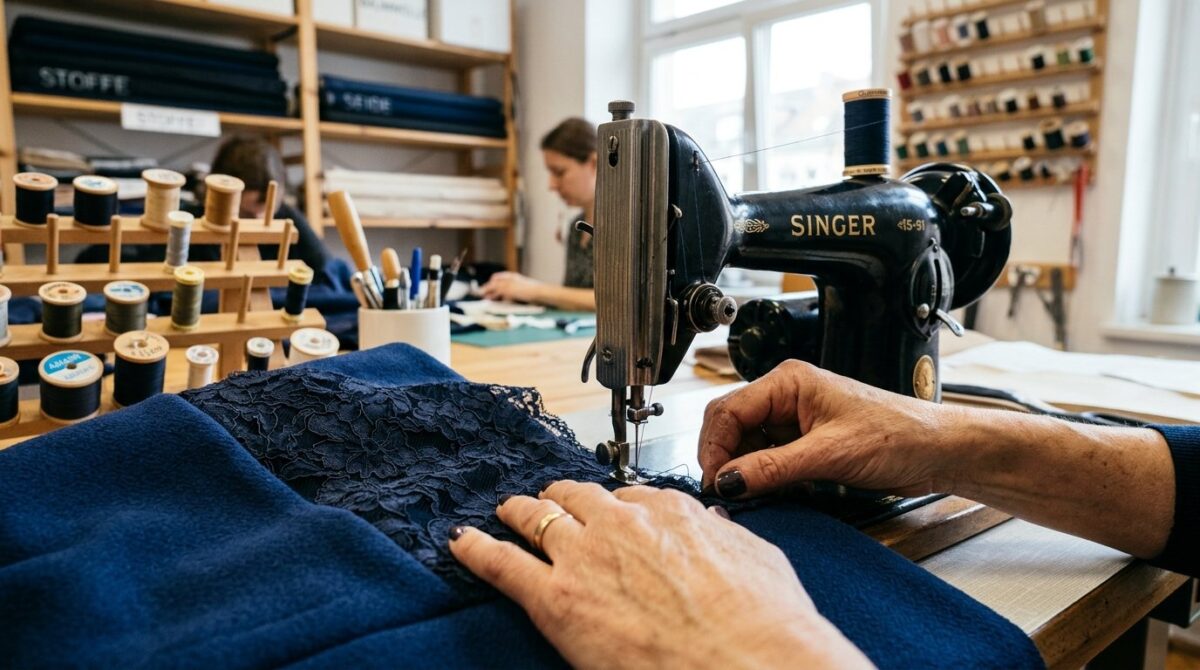 erfahren Sie, wie Schneiderinnen enge Kleider mit einem eleganten Stoffeinsatz an den Seitennähten erweitern und damit liebgewonnene Lieblingsstücke retten