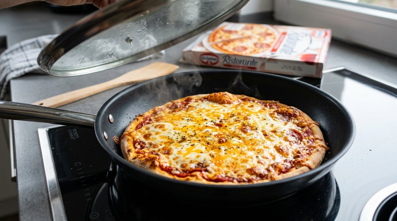 entdecken Sie den genialen Trick, um gefrorene Pizza in der Pfanne perfekt knusprig zu kochen ohne Backofen und Zeit zu verschwenden