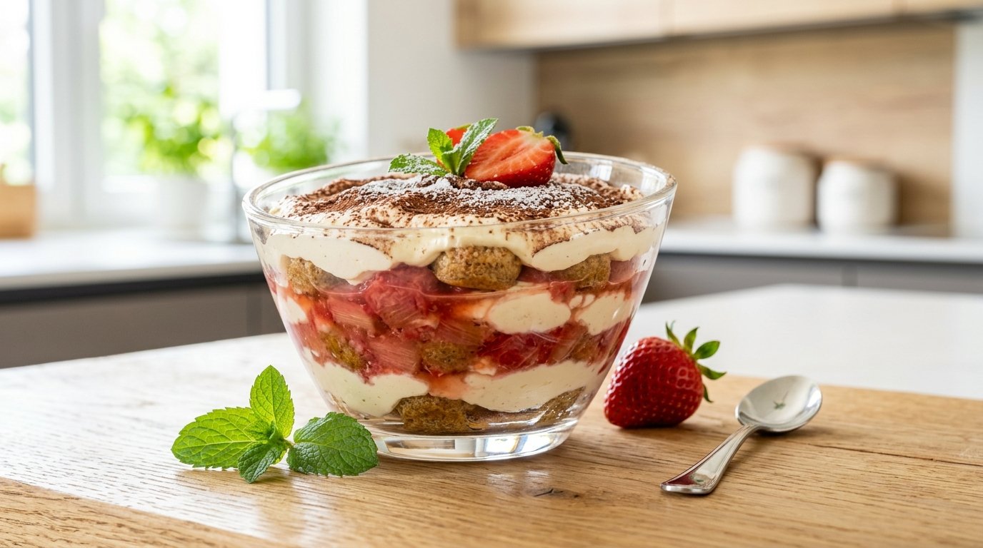 entdecken sie 10 frische frühlingsdesserts mit rhabarber und erdbeeren, die perfekt für die warmen tage geeignet sind und ihre lieblingsnachspeisen werden
