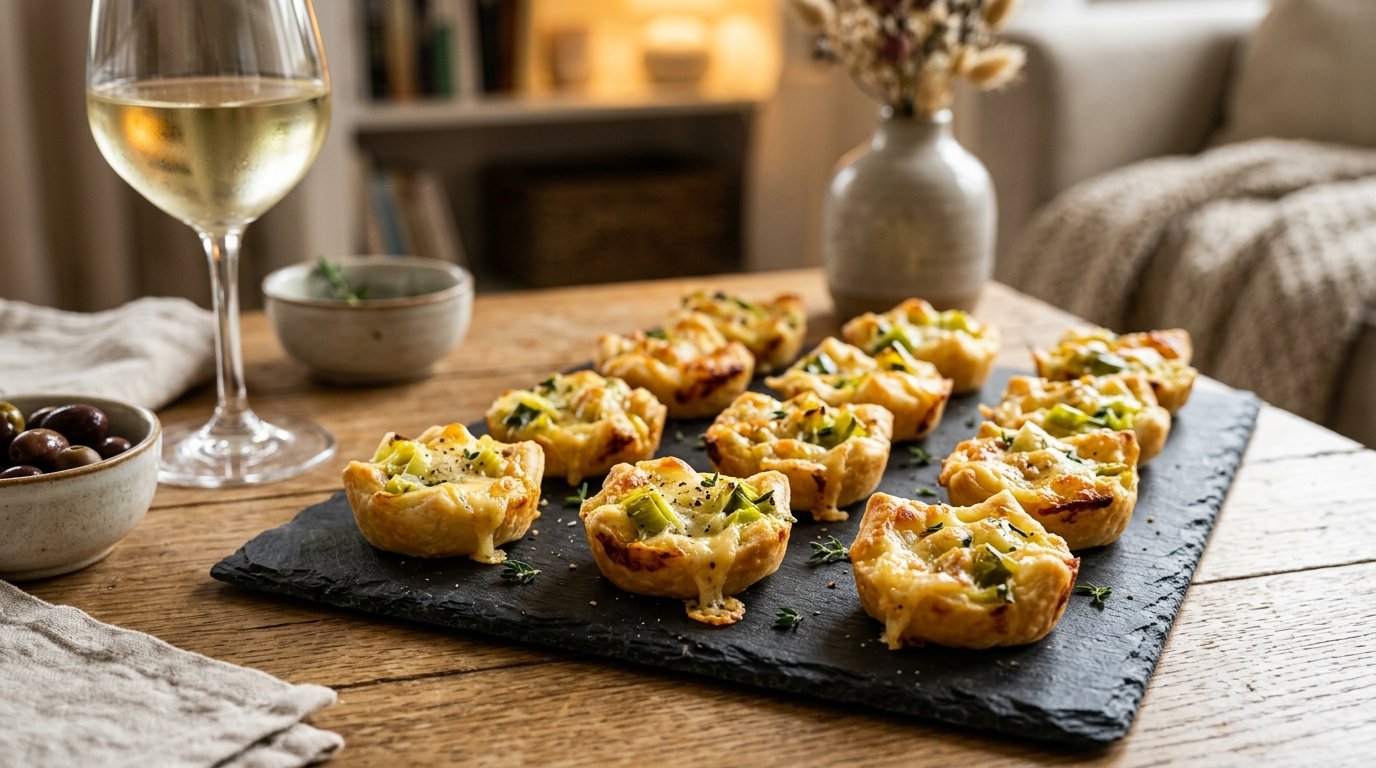 entdecken Sie, wie Lauch-Comté-Häppchen mit der richtigen Temperatur perfekt knusprig werden und Ihren Aperitif unvergesslich machen
