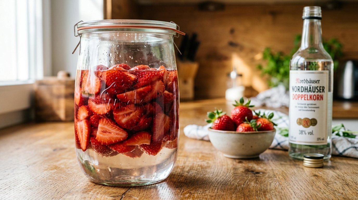 erfahren Sie, wie Sie einen köstlichen Erdbeeren-Likör einfach selbst herstellen mit wenigen hochwertigen Zutaten und ohne spezielle Ausrüstung