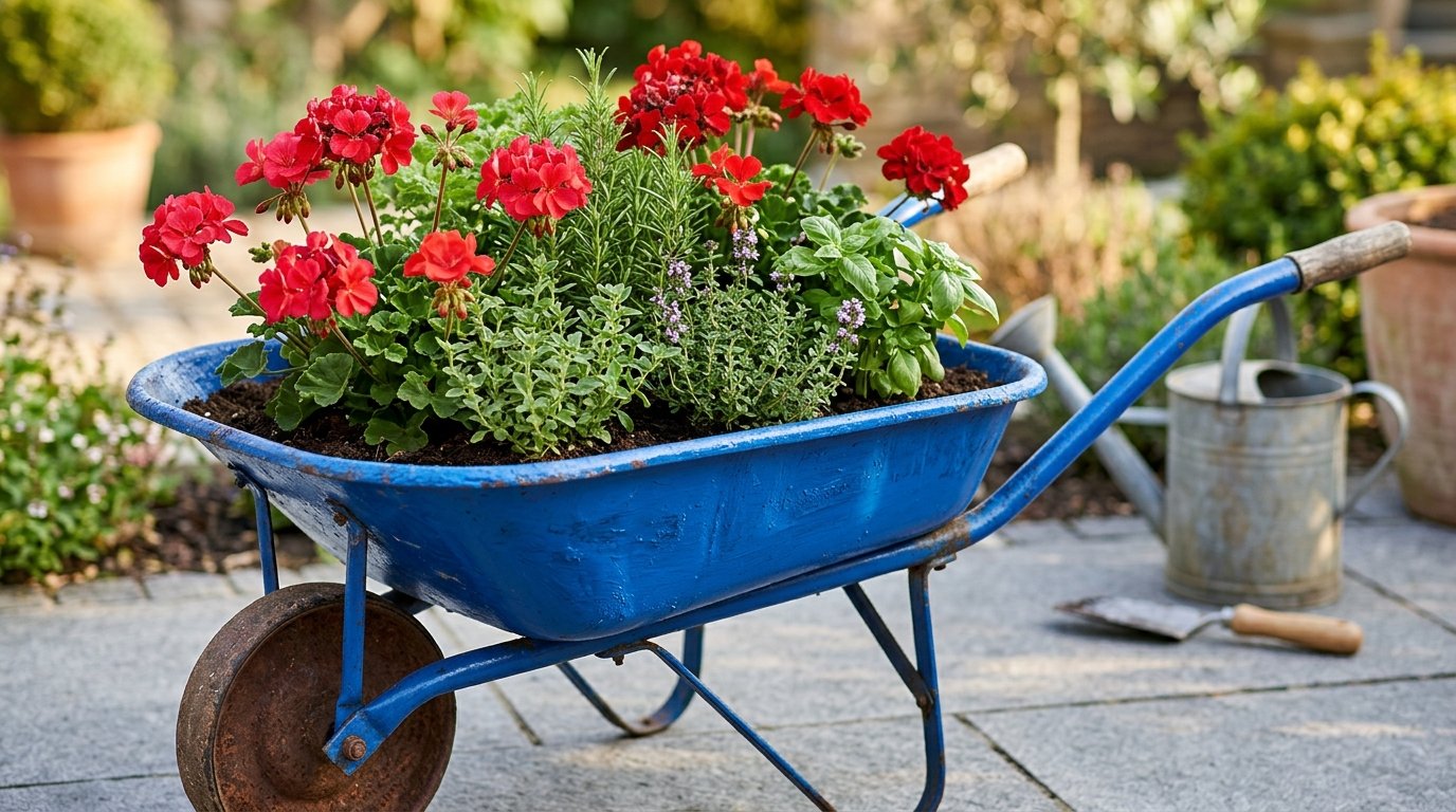 entdecken Sie 3 einfache Upcycling-Projekte für alte Schubkarren, die Ihren Garten transformieren und Erinnerungen wecken