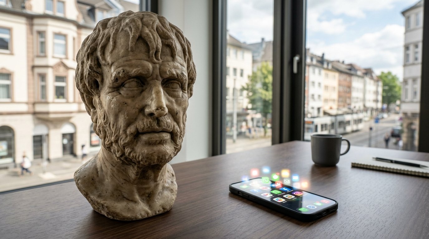 entdecken Sie, wie Senecas stoische Prinzipien gegen modernen digitalen Stress helfen und Ihre innere Ruhe zurückbringen