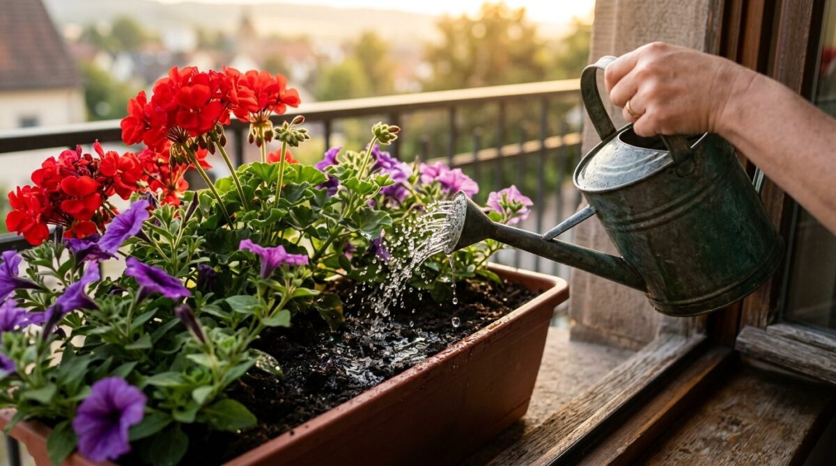 erfahren Sie, wie Balkonblumen ohne tägliches Gießen und teure Erde optimal gedeihen - das bewährte Gärtner-Geheimnis für prachtvolle Blumenkästen